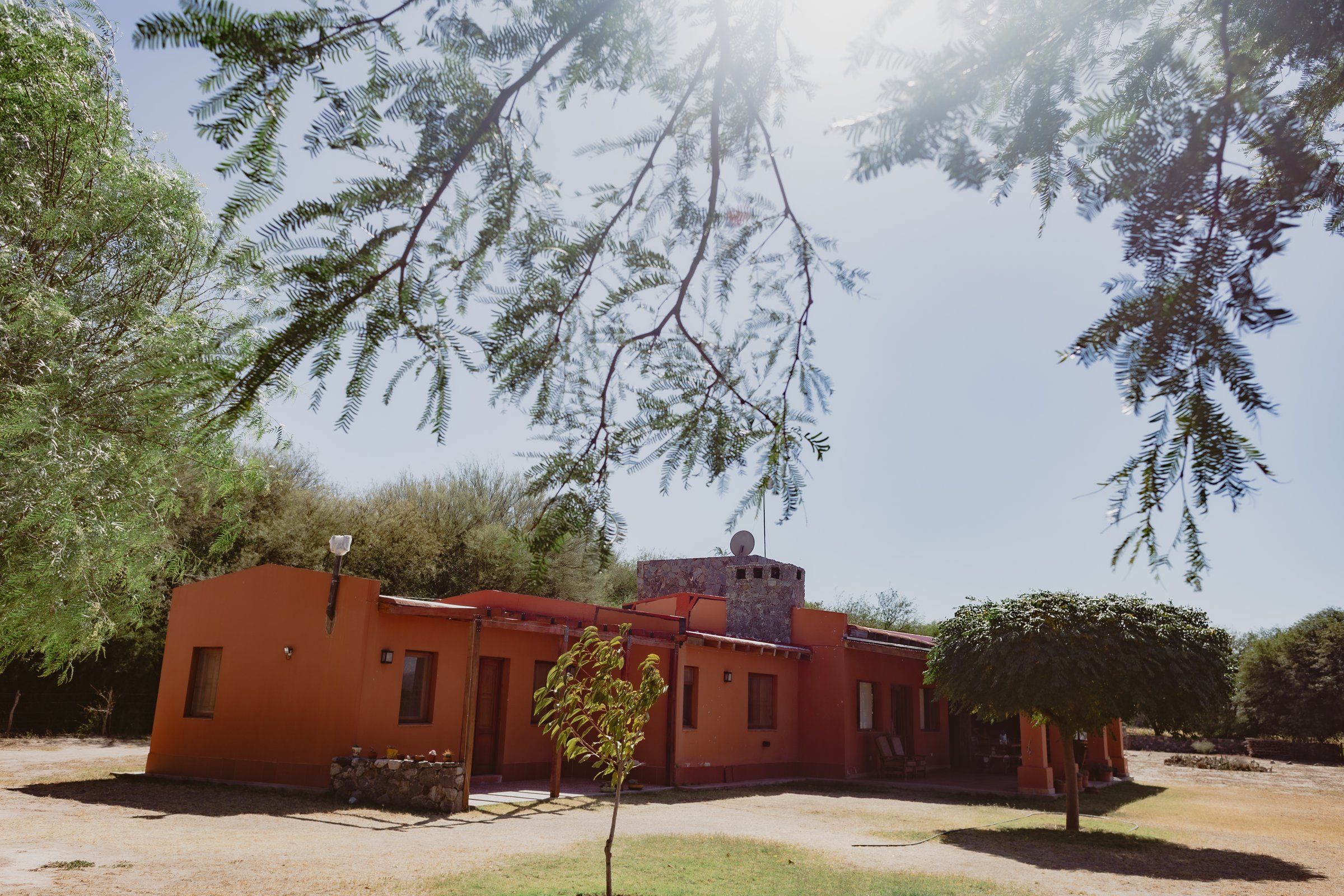 La casa de adobe de la bodega, entre los árboles